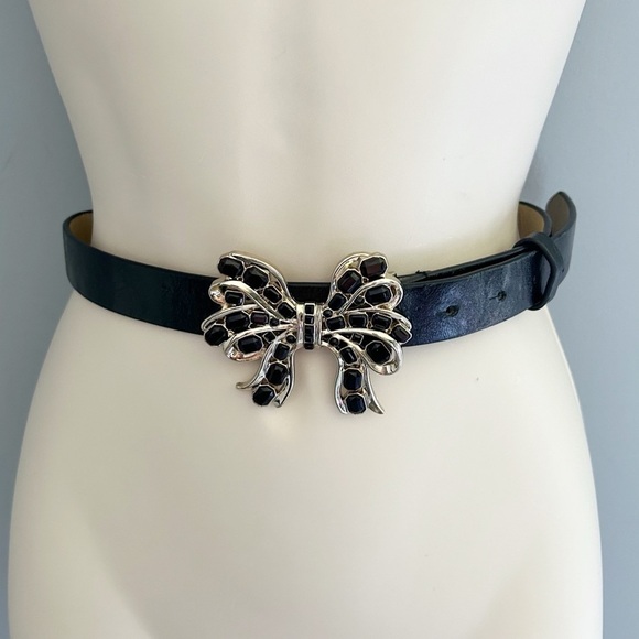 Betsey Johnson Accessories - Betsey Johnson Vintage Black Jeweled Bow Waist Belt Size Medium
